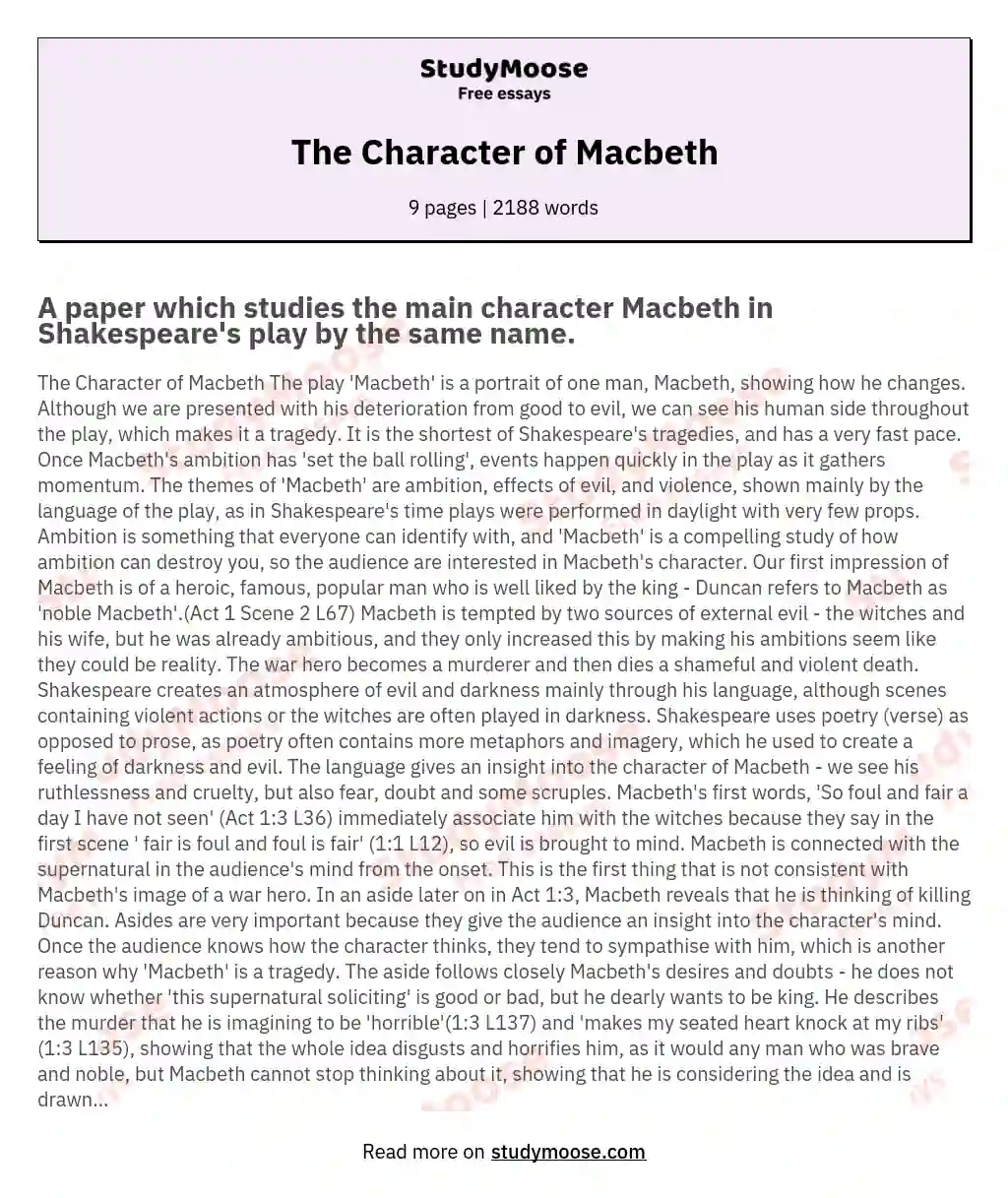 The Character of Macbeth essay