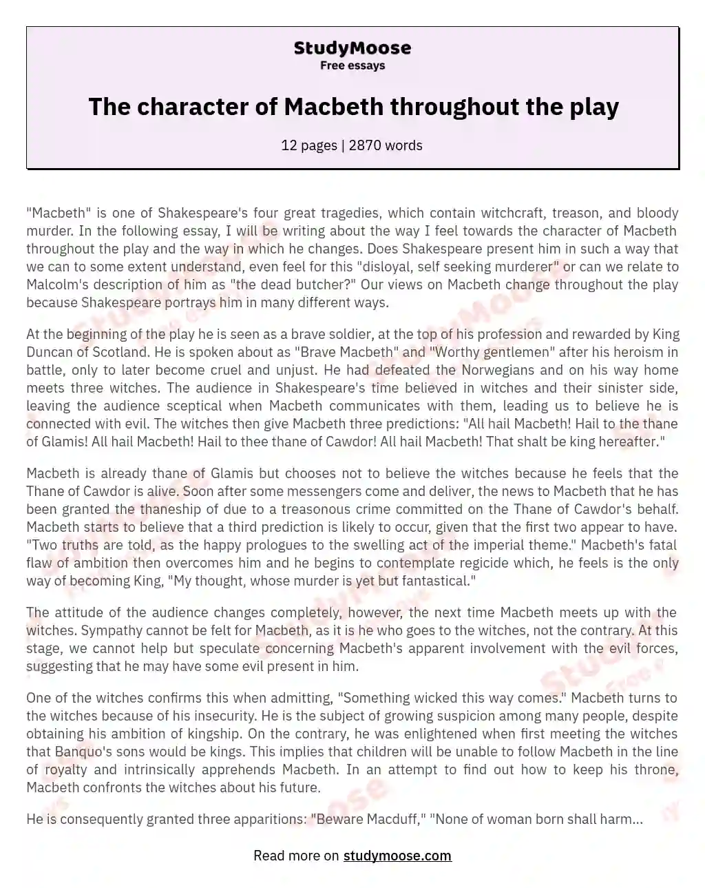 The character of Macbeth throughout the play