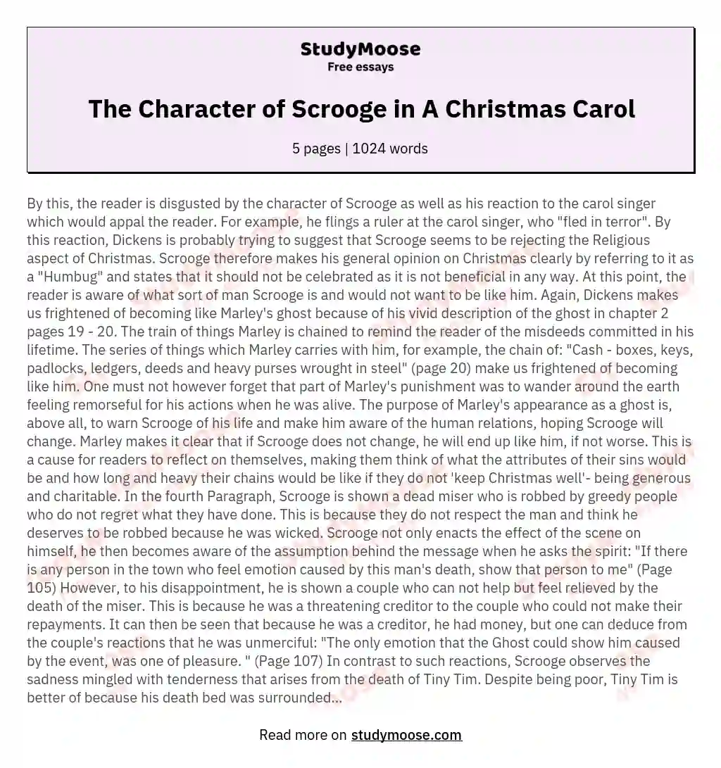 The Character of Scrooge in A Christmas Carol essay