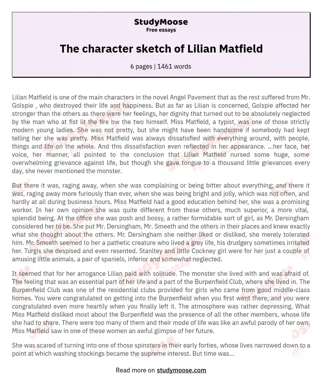 The character sketch of Lilian Matfield
