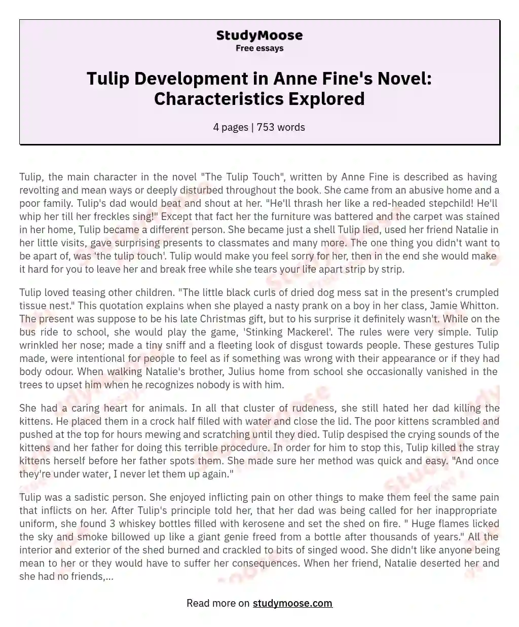 The Characteristics of Tulip and How it Developed in The Novel "The Tulip Touch" by Anne Fine