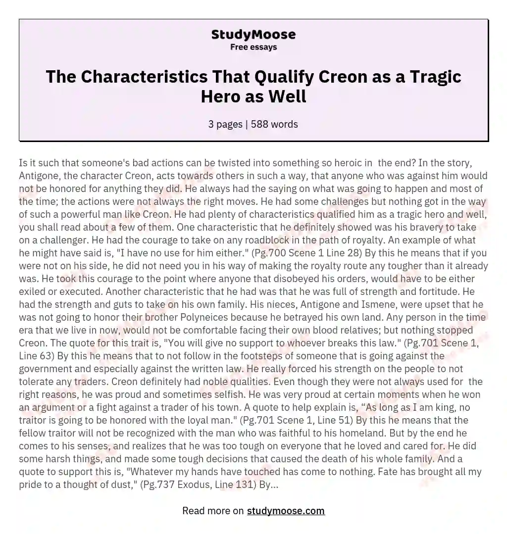 The Characteristics That Qualify Creon as a Tragic Hero as Well essay