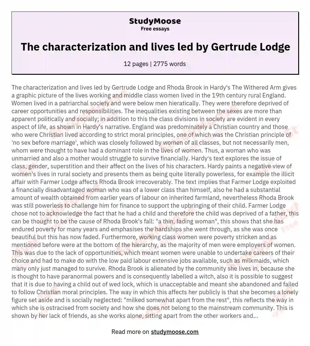 The characterization and lives led by Gertrude Lodge essay