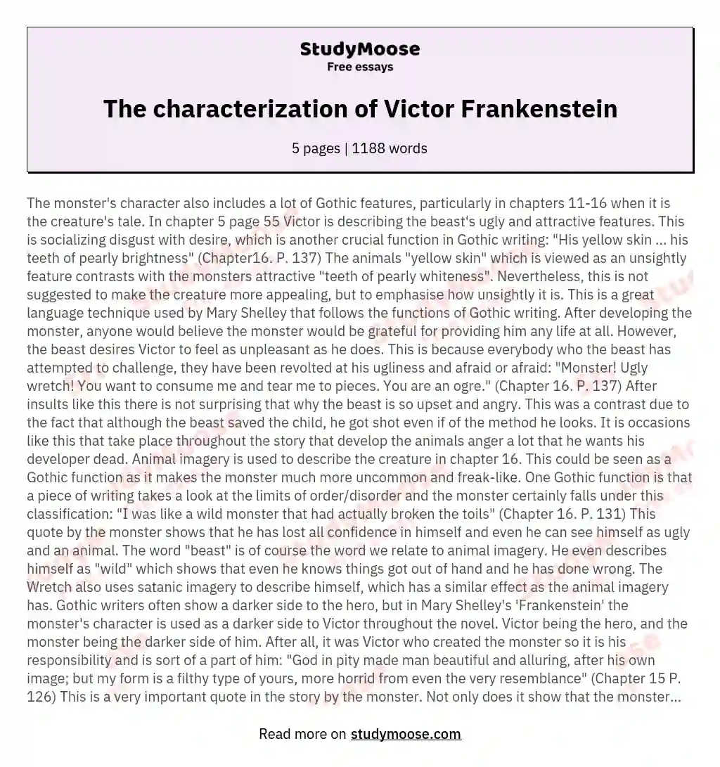 The characterization of Victor Frankenstein