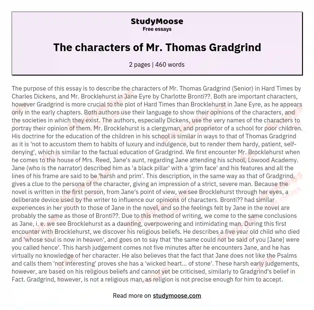 The characters of Mr. Thomas Gradgrind essay