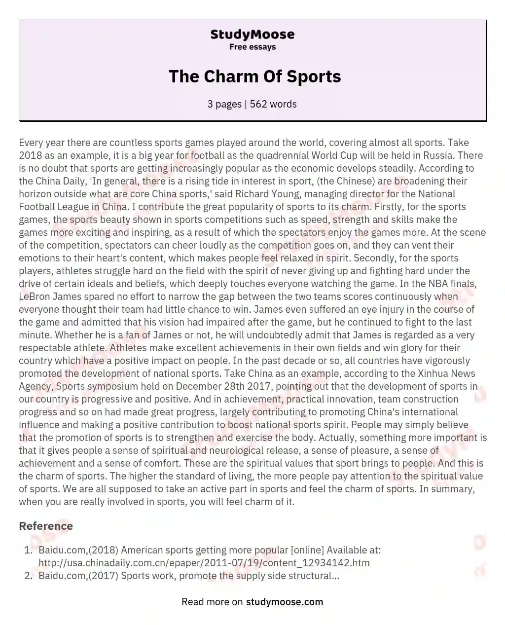  The Charm Of Sports essay