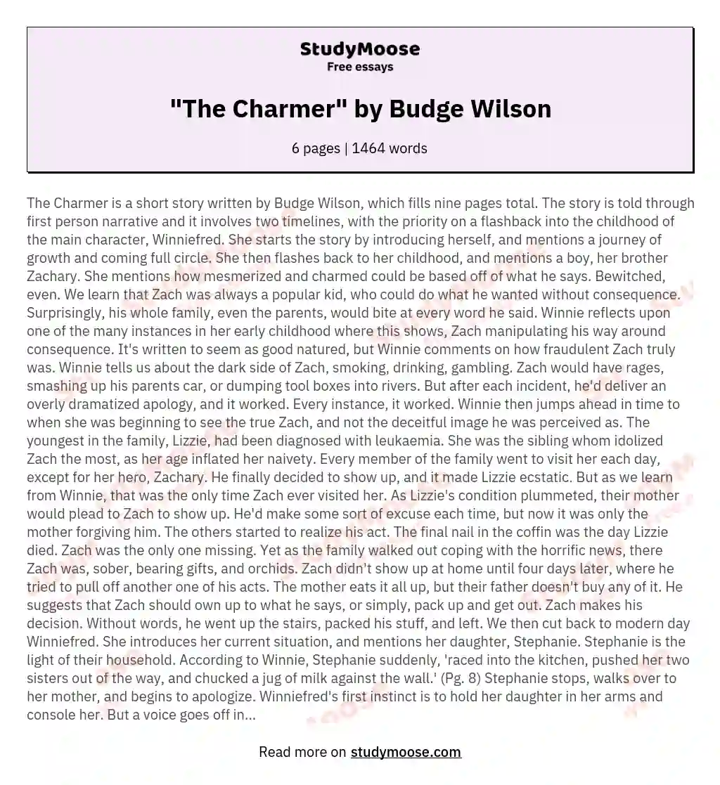 "The Charmer" by Budge Wilson essay