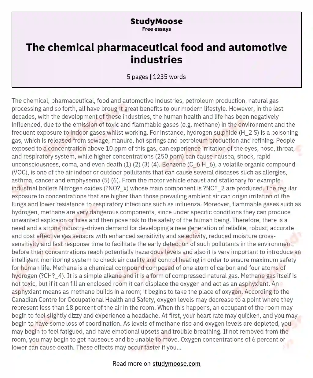The chemical pharmaceutical food and automotive industries