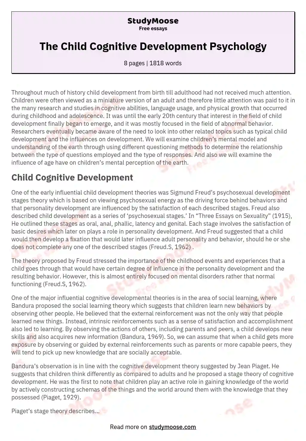 The Child Cognitive Development Psychology