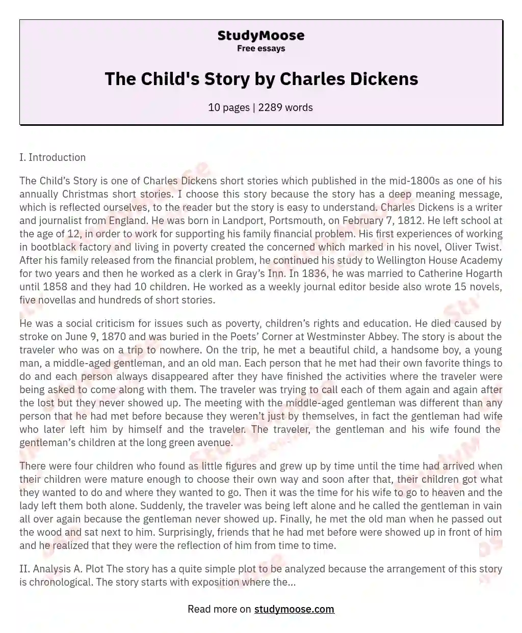 The Child's Story by Charles Dickens essay