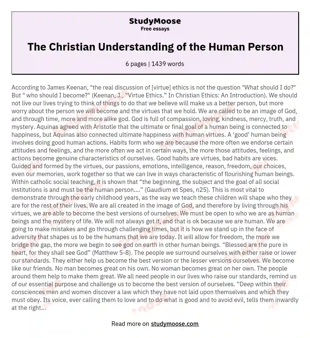 The Christian Understanding of the Human Person essay