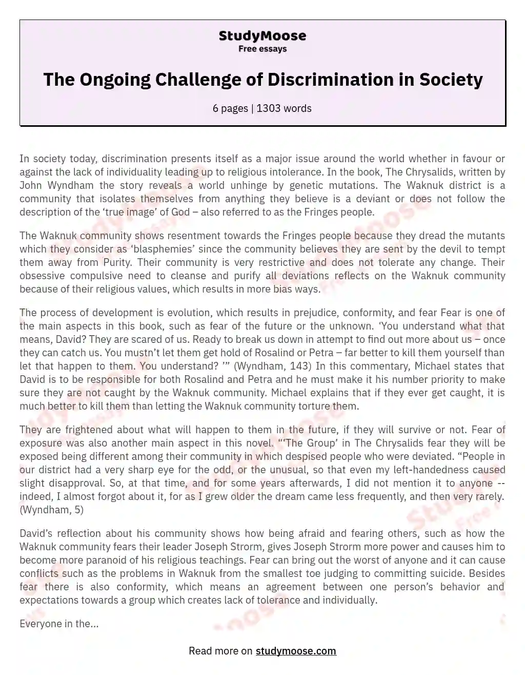 The Ongoing Challenge of Discrimination in Society essay