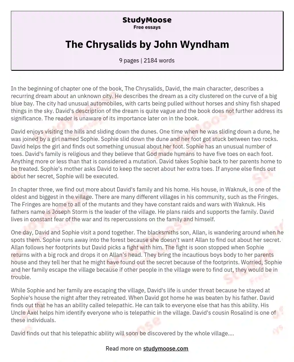 The Chrysalids by John Wyndham essay
