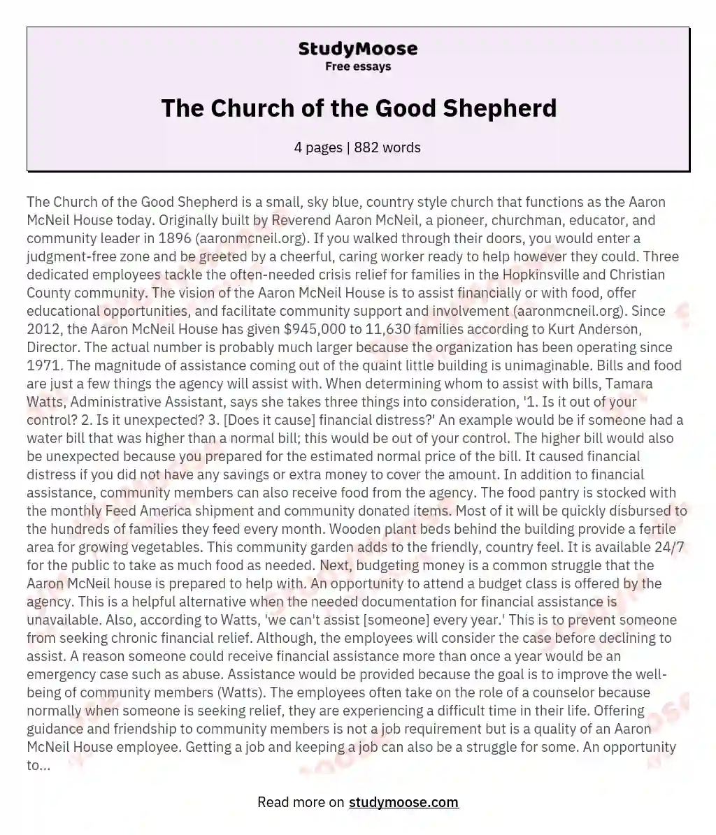 The Church of the Good Shepherd essay