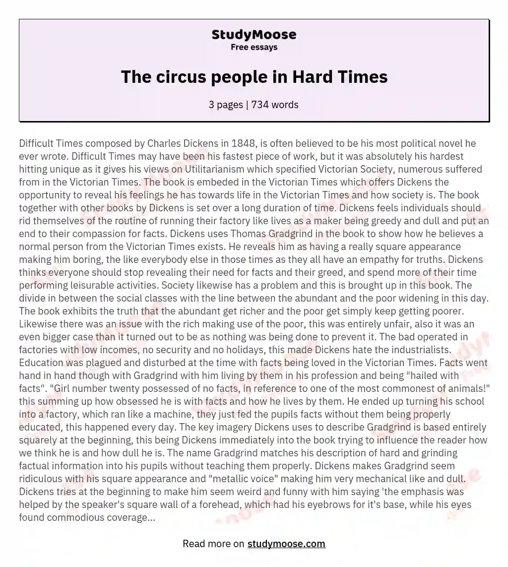 The circus people in Hard Times essay