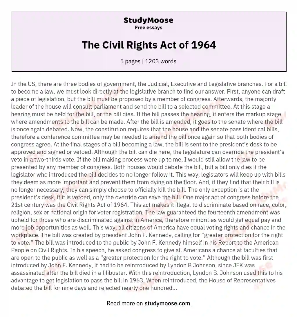 The Civil Rights Act of 1964 essay