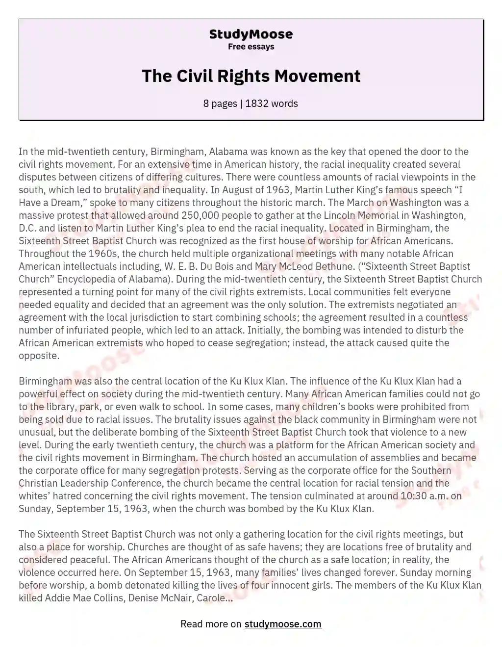 The Civil Rights Movement essay