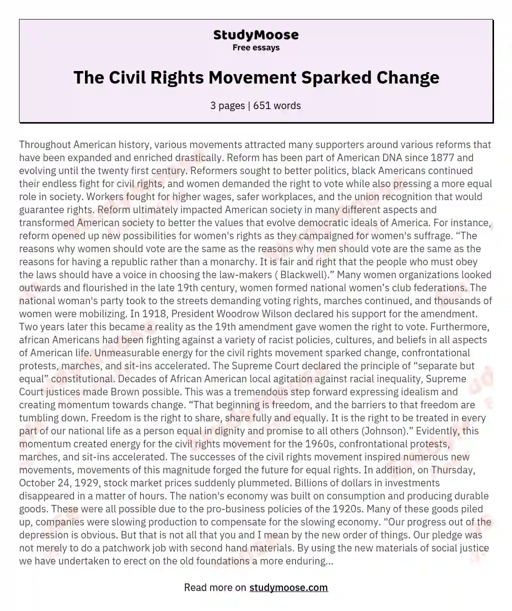 The Civil Rights Movement Sparked Change essay