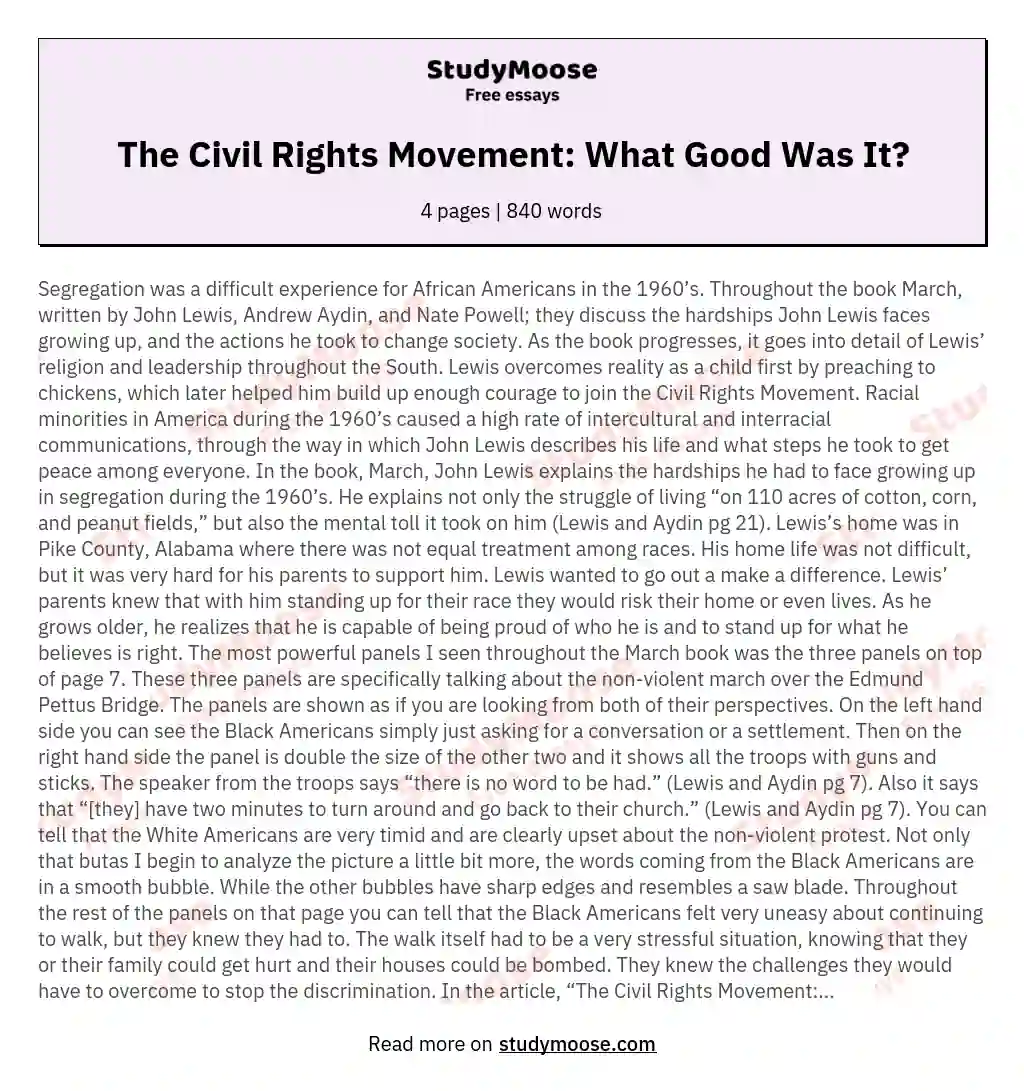 The Civil Rights Movement: What Good Was It? essay