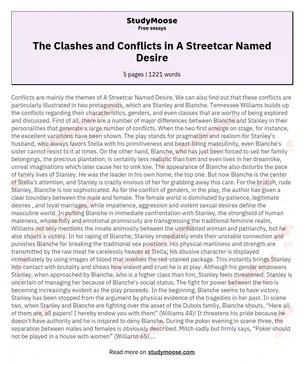 The Clashes and Conflicts in A Streetcar Named Desire