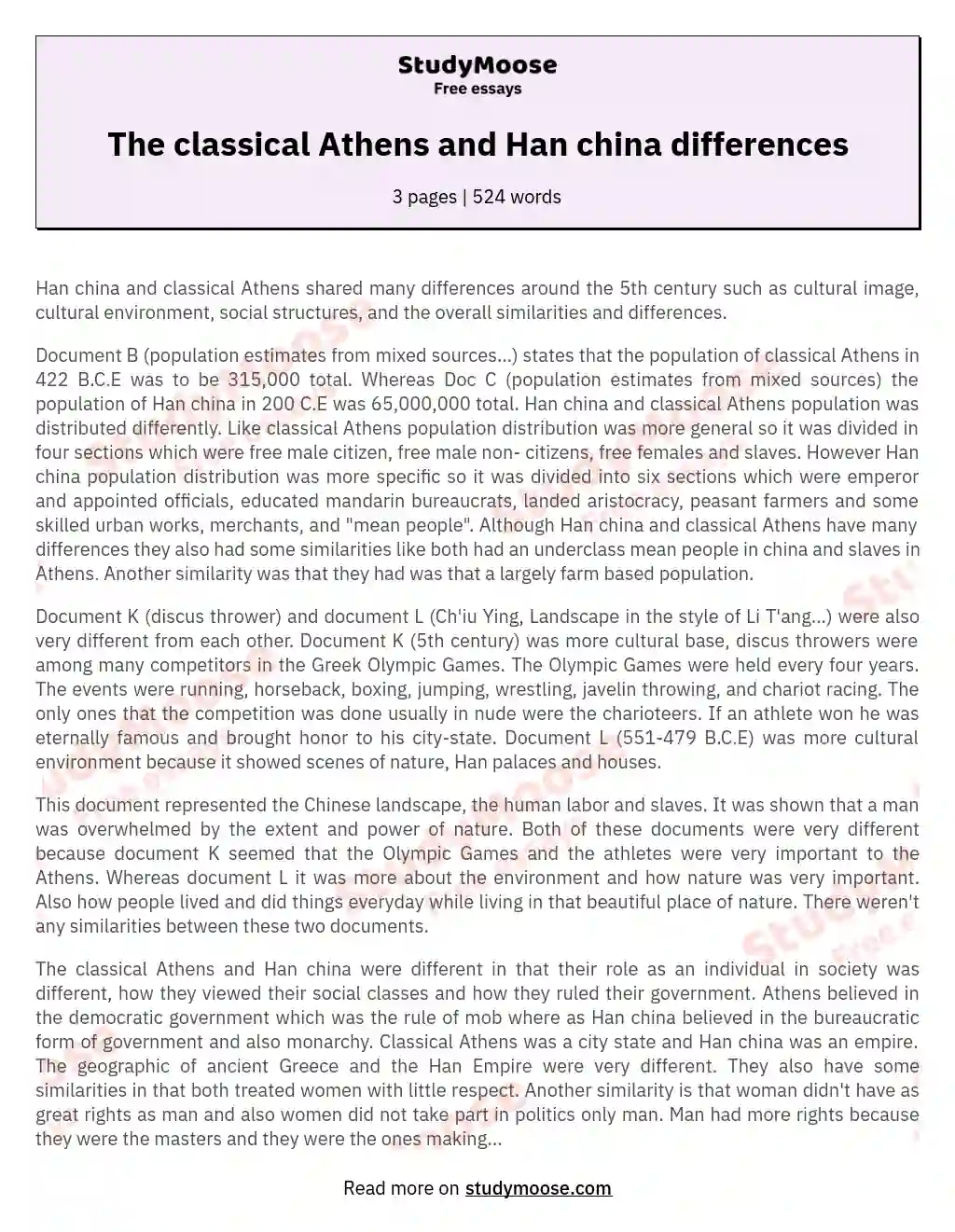 The classical Athens and Han china differences