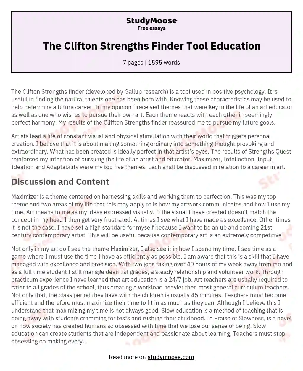 The Clifton Strengths Finder Tool Education essay