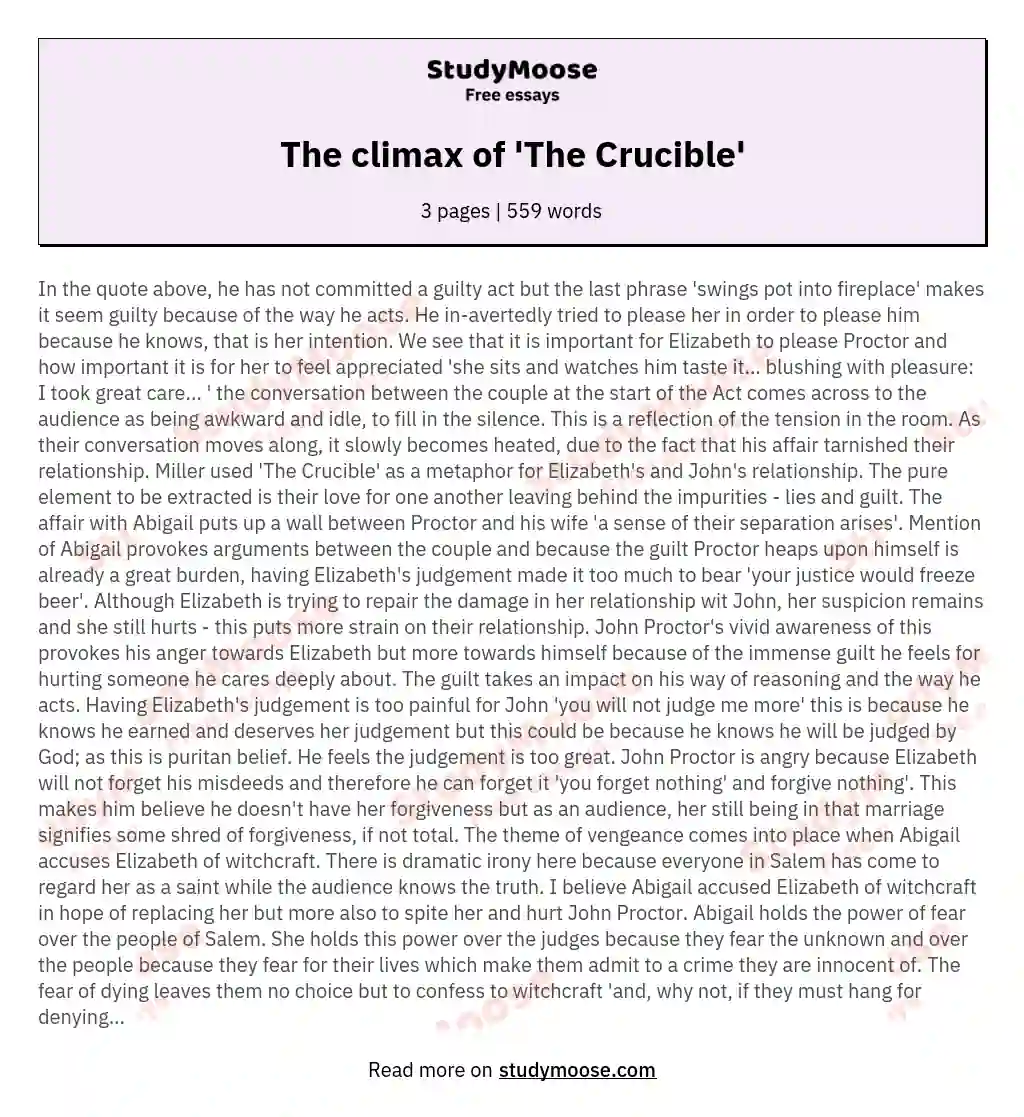 The climax of 'The Crucible' essay
