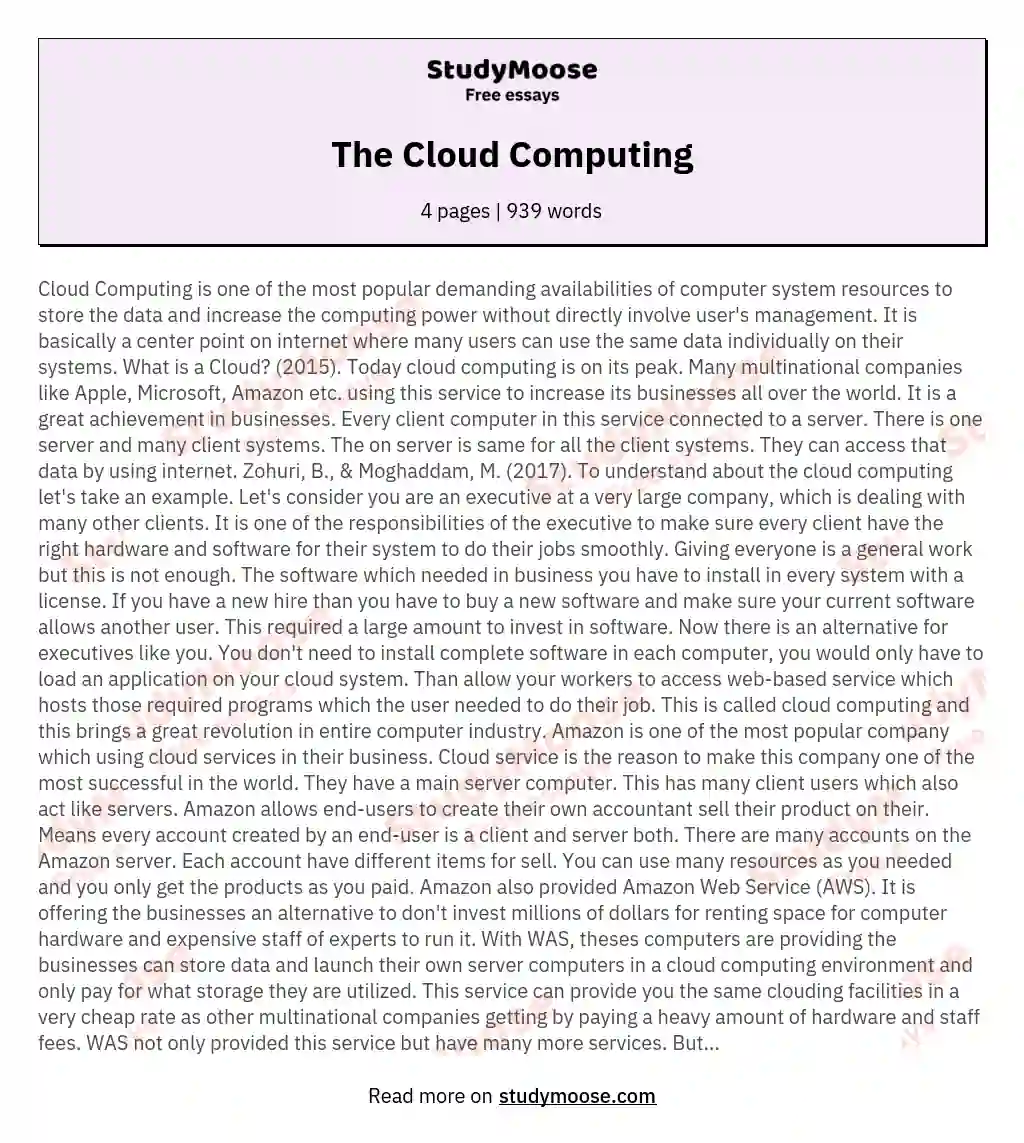 The Cloud Computing essay