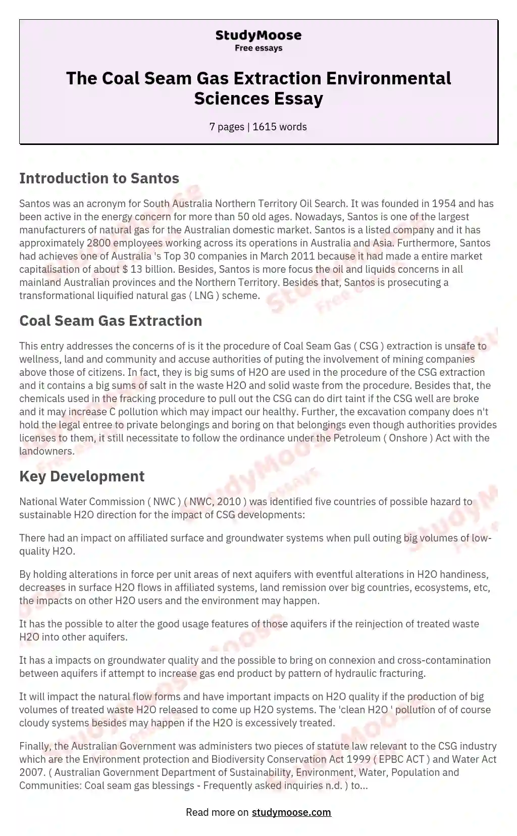 The Coal Seam Gas Extraction Environmental Sciences Essay