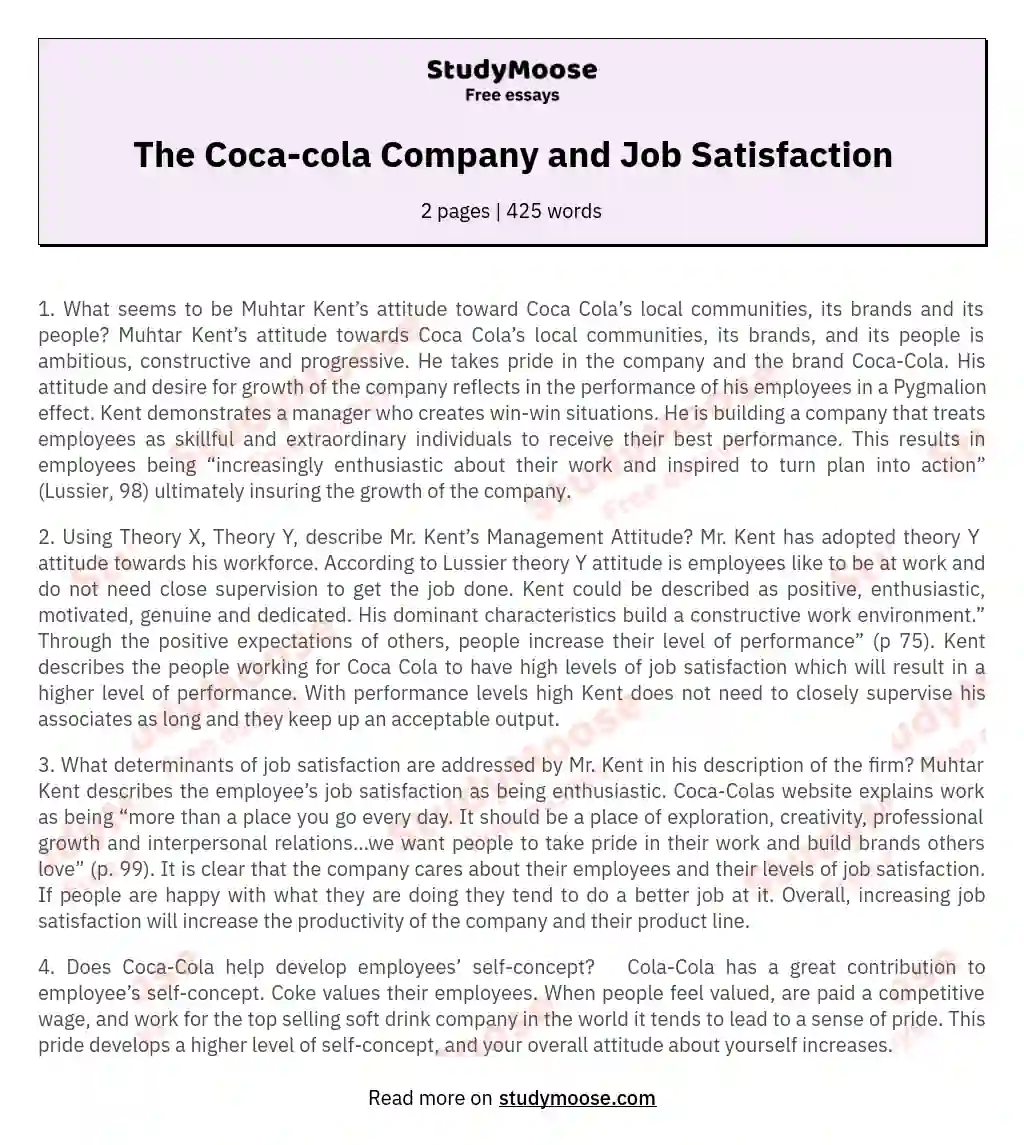 The Coca-cola Company and Job Satisfaction