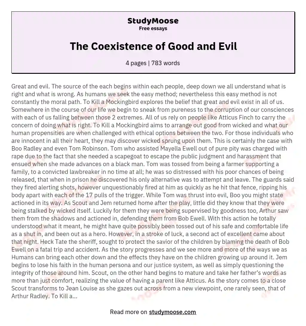 The Coexistence of Good and Evil essay