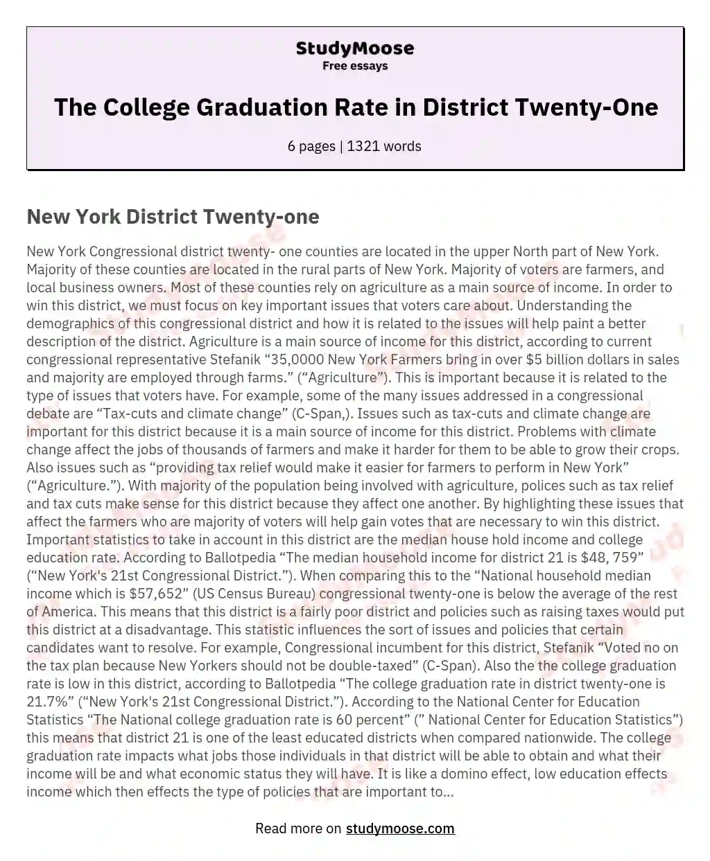 The College Graduation Rate in District Twenty-One essay