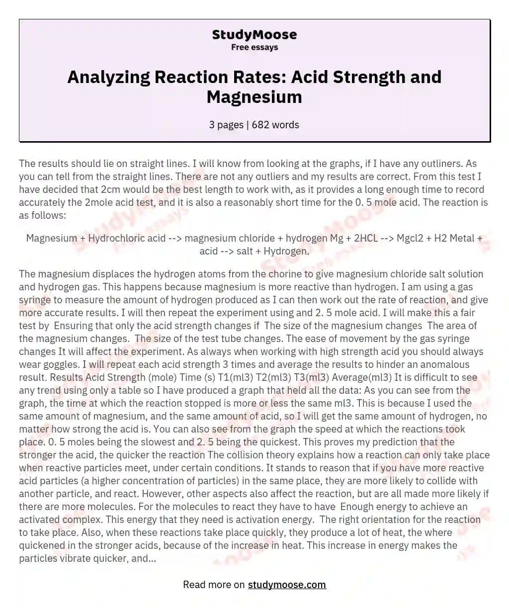 Analyzing Reaction Rates: Acid Strength and Magnesium essay