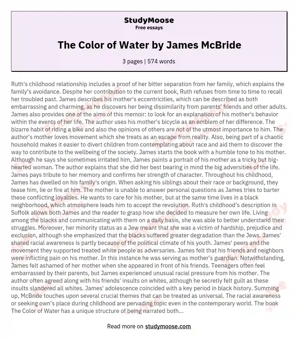The Color of Water by James McBride essay