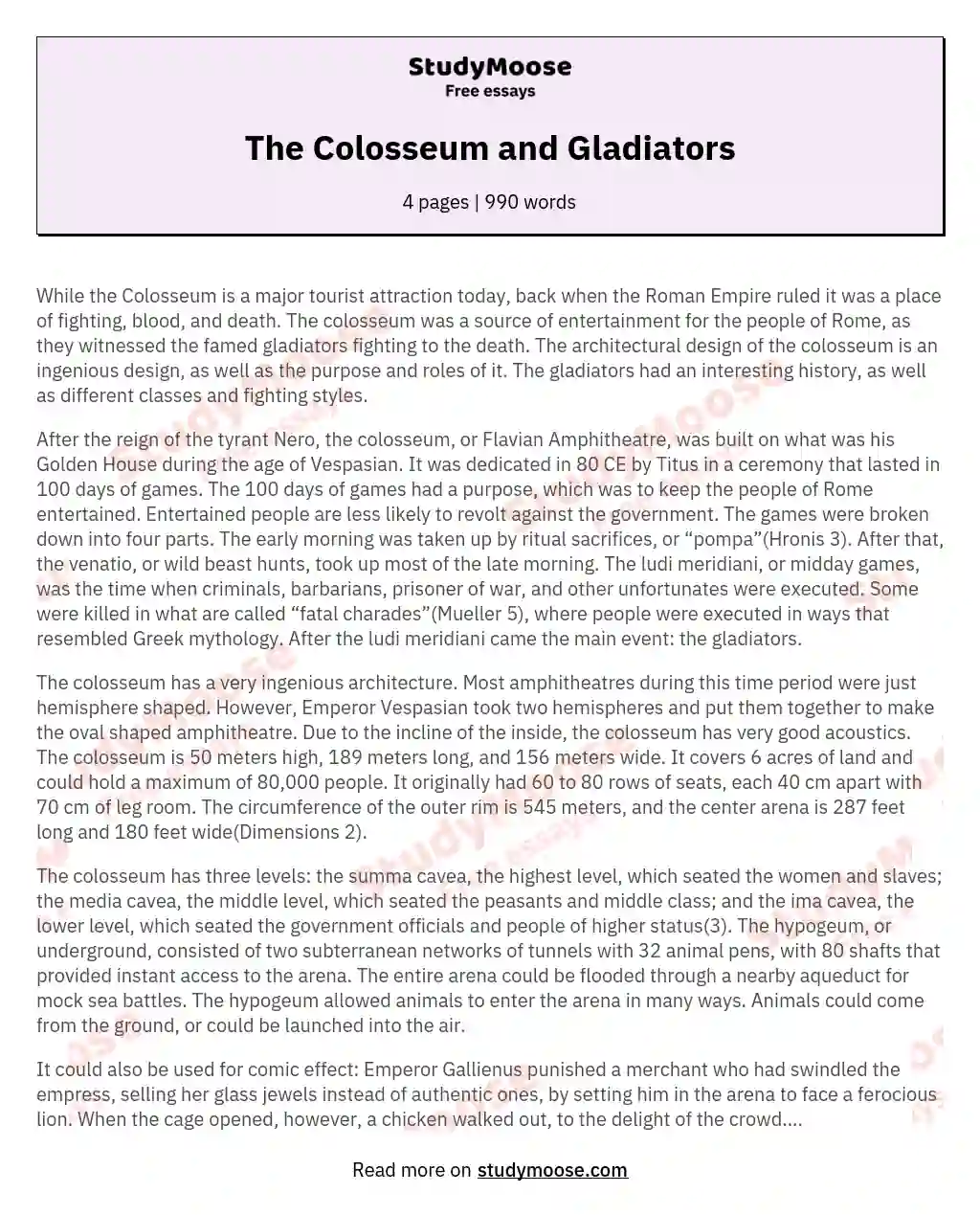 The Colosseum and Gladiators essay