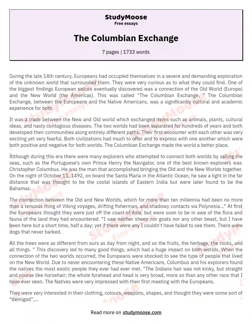 The Columbian Exchange: A Transformative Encounter Between Old and New Worlds essay