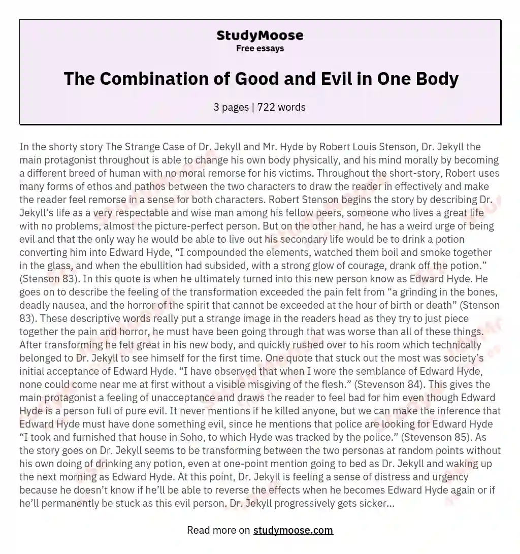 The Combination of Good and Evil in One Body essay