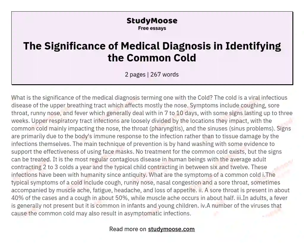 The Significance of Medical Diagnosis in Identifying the Common Cold essay