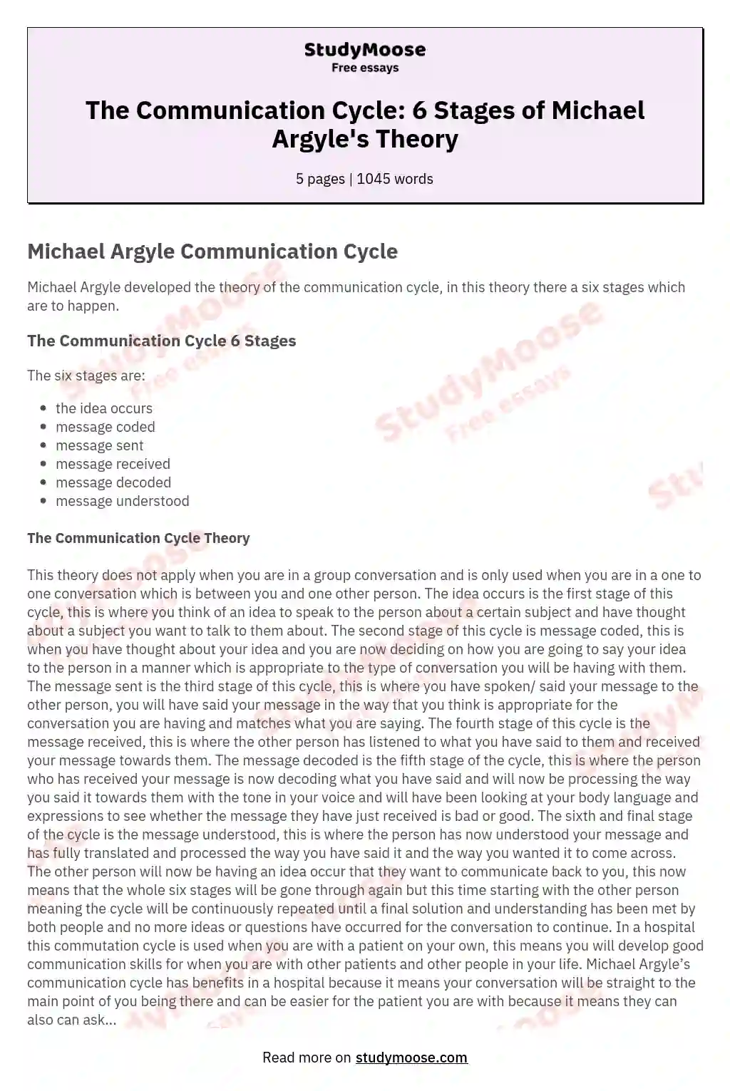 michael argyle communication cycle diagram 6 stages