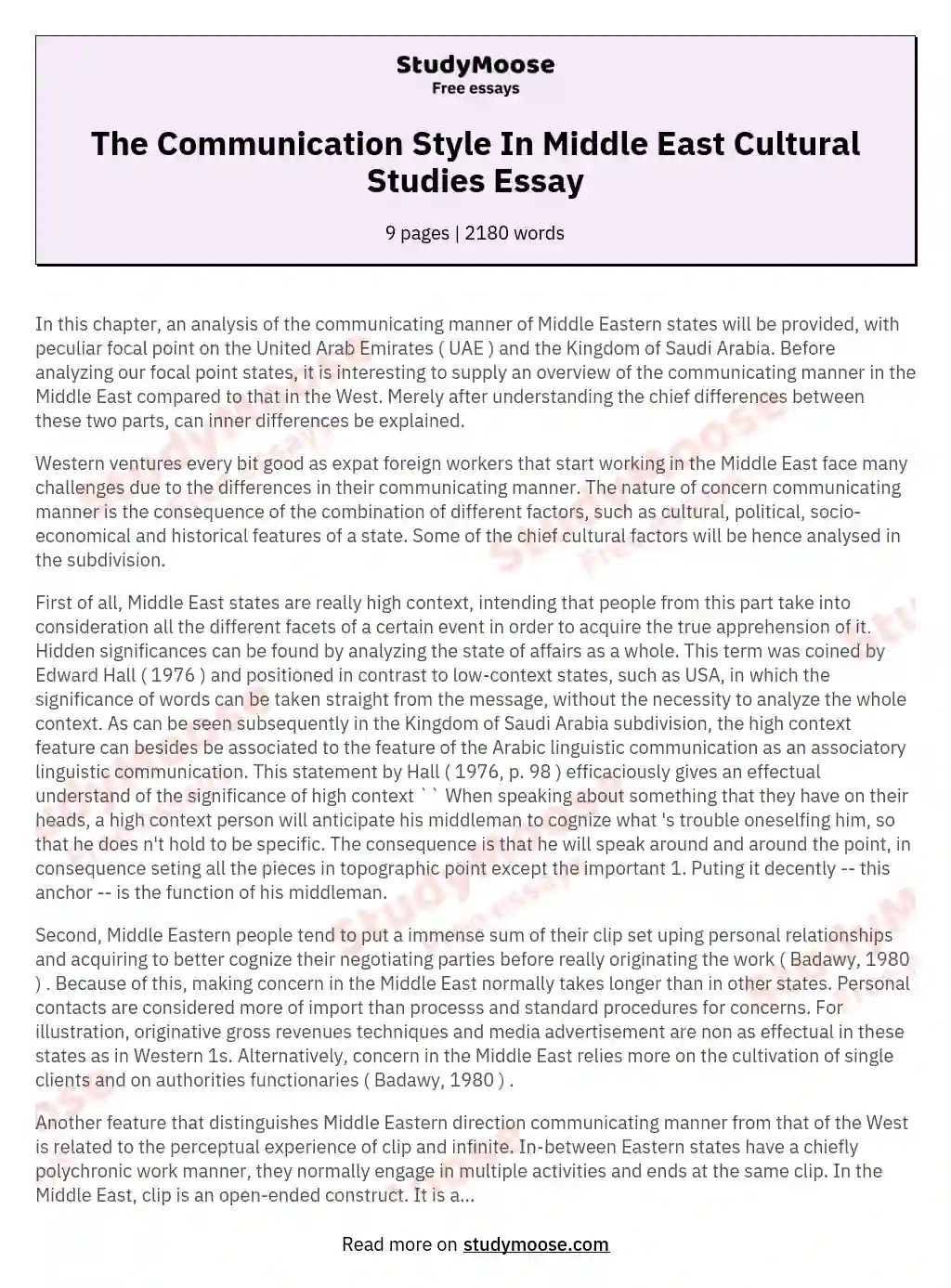 The Communication Style In Middle East Cultural Studies Essay
