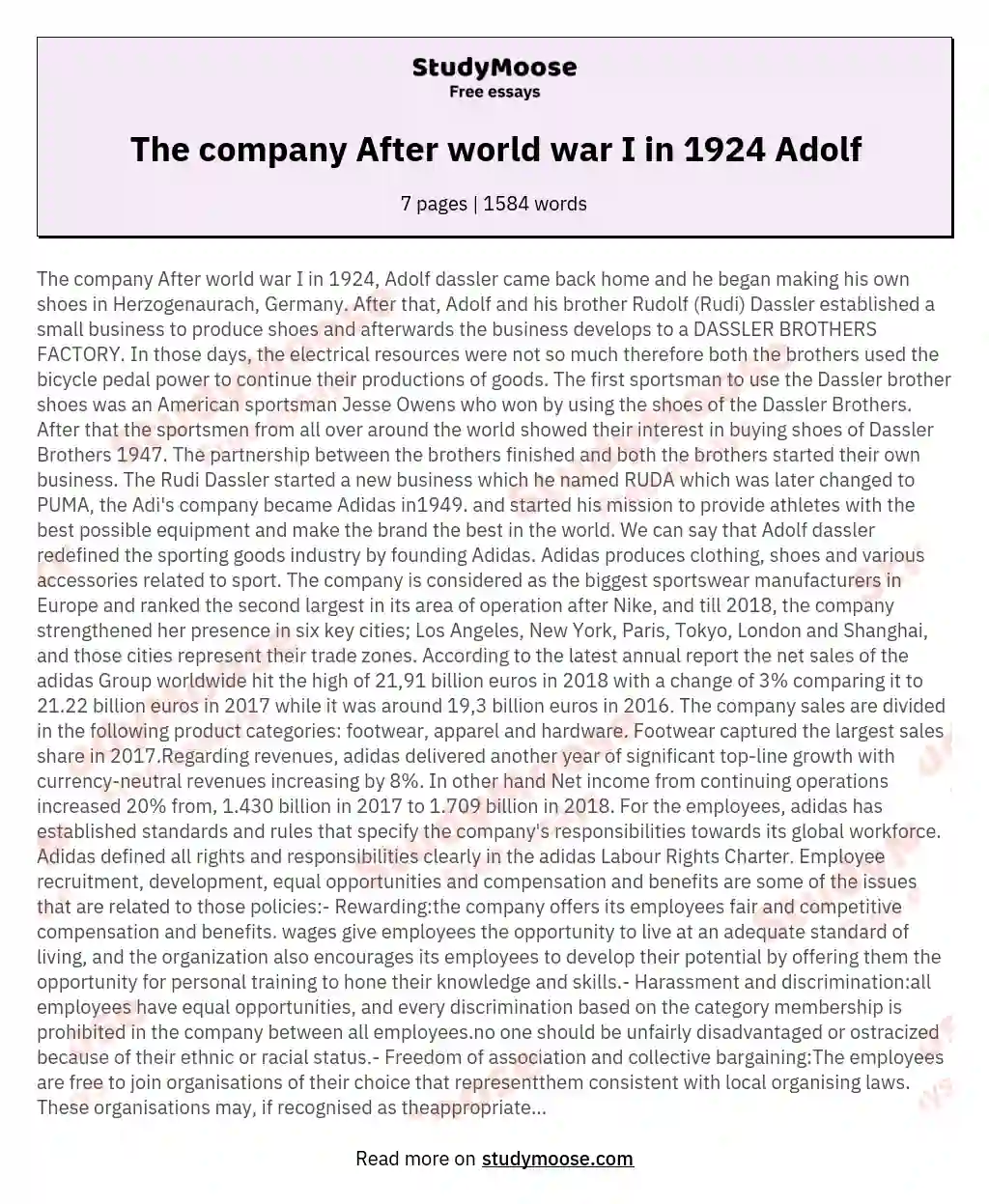 The company After world war I in 1924 Adolf essay