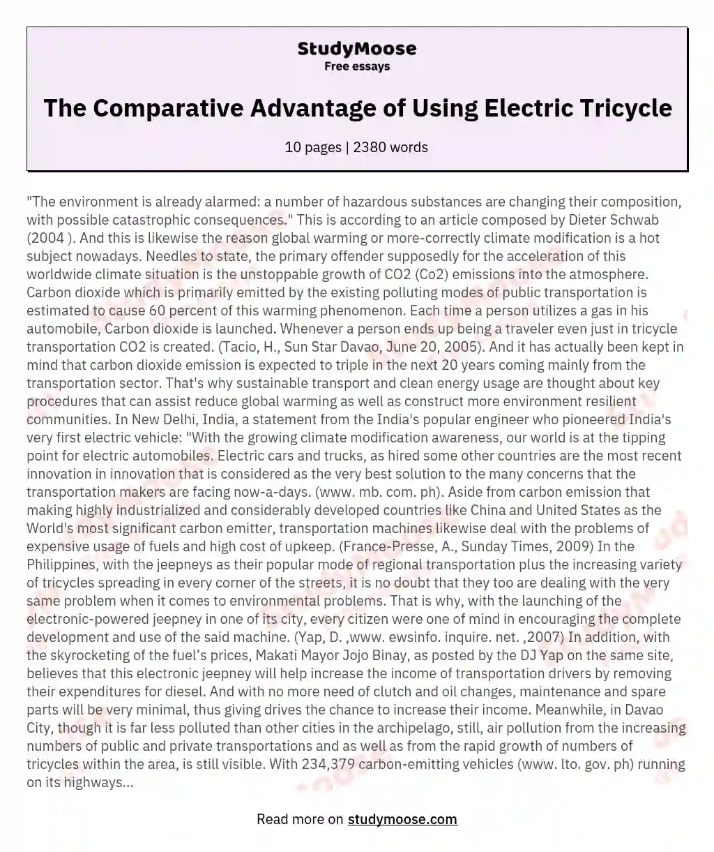 The Comparative Advantage of Using Electric Tricycle essay
