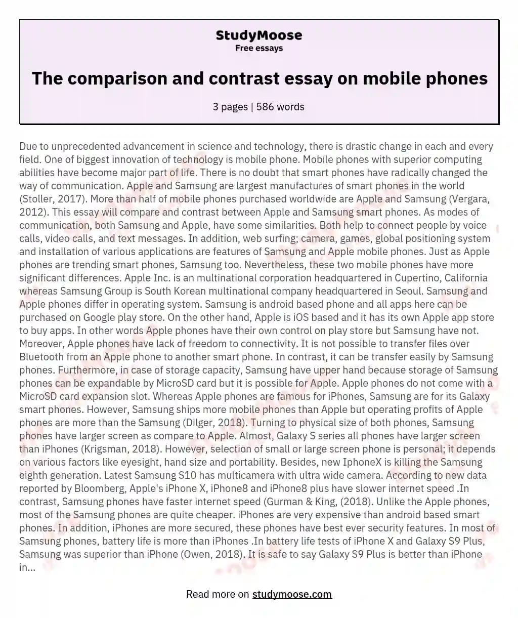 The comparison and contrast essay on mobile phones essay