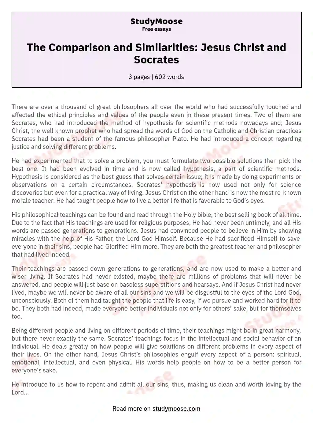 The Comparison and Similarities: Jesus Christ and Socrates essay