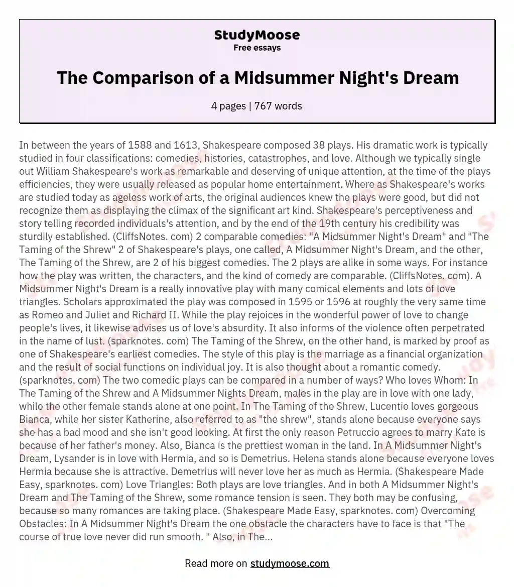 The Comparison of a Midsummer Night's Dream essay