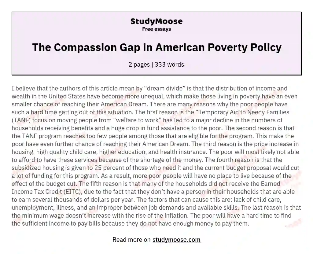 The Compassion Gap in American Poverty Policy