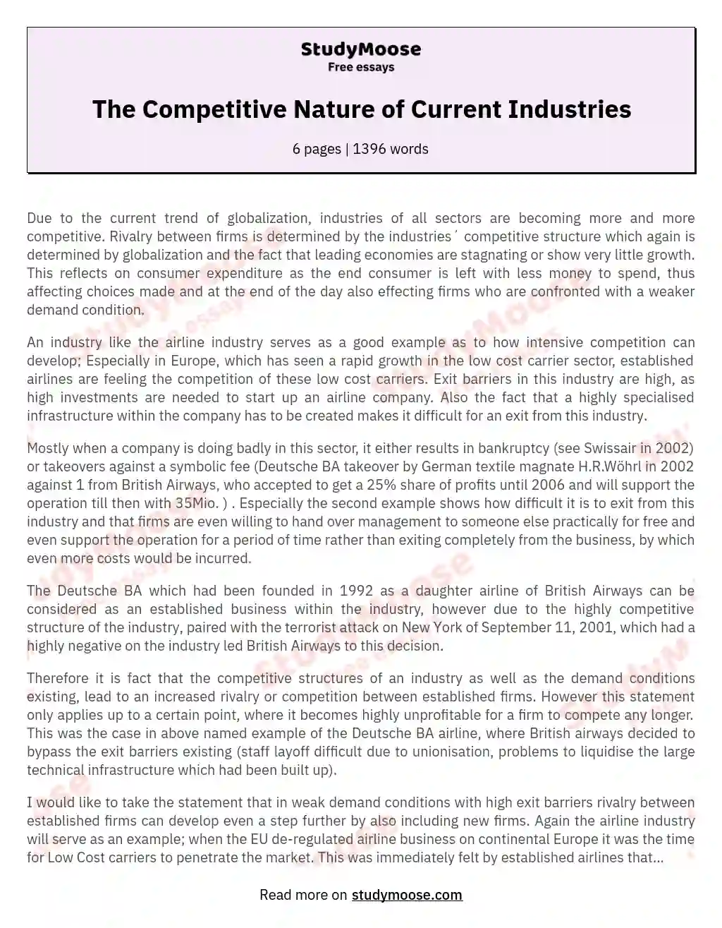 The Competitive Nature of Current Industries essay