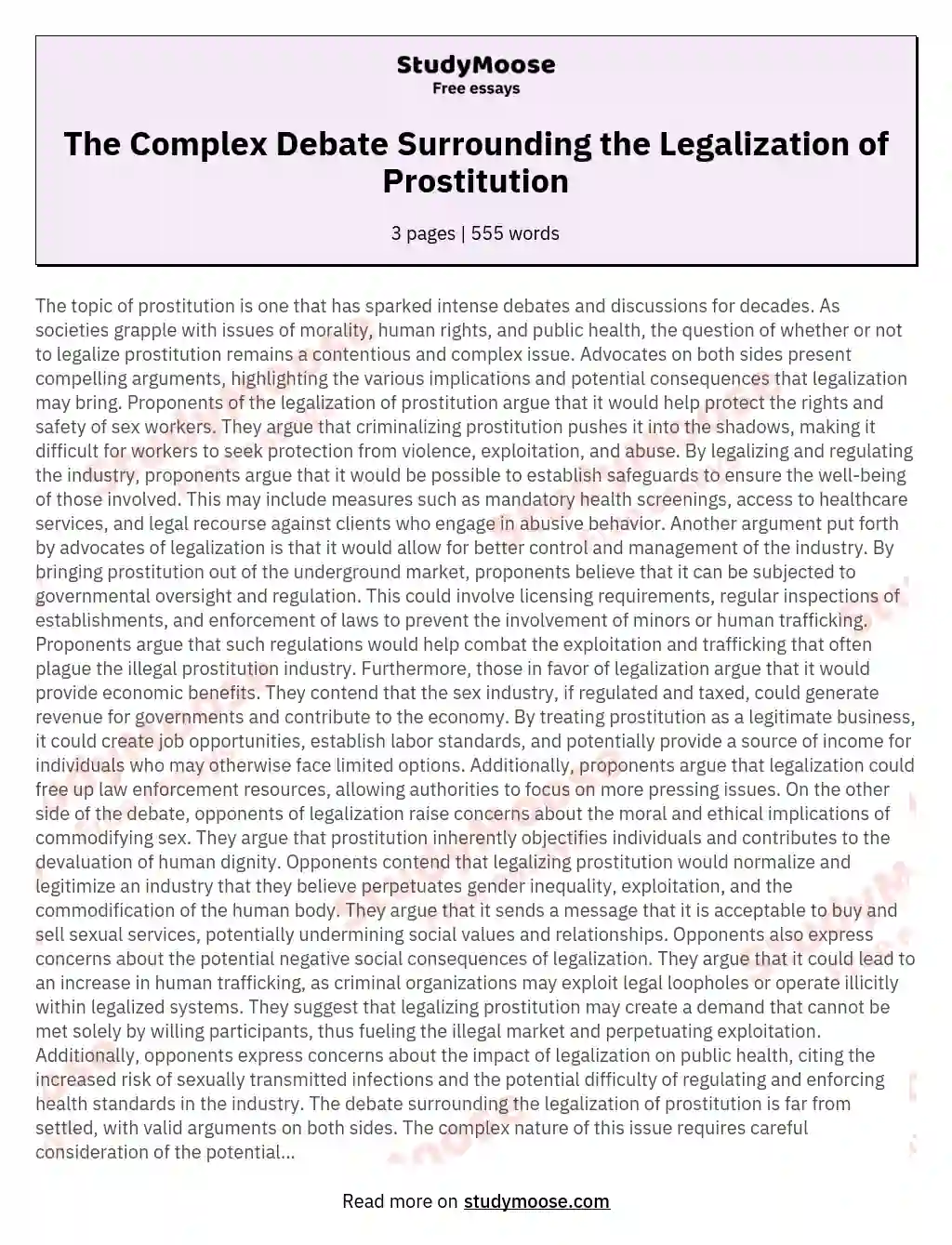 The Complex Debate Surrounding the Legalization of Prostitution essay