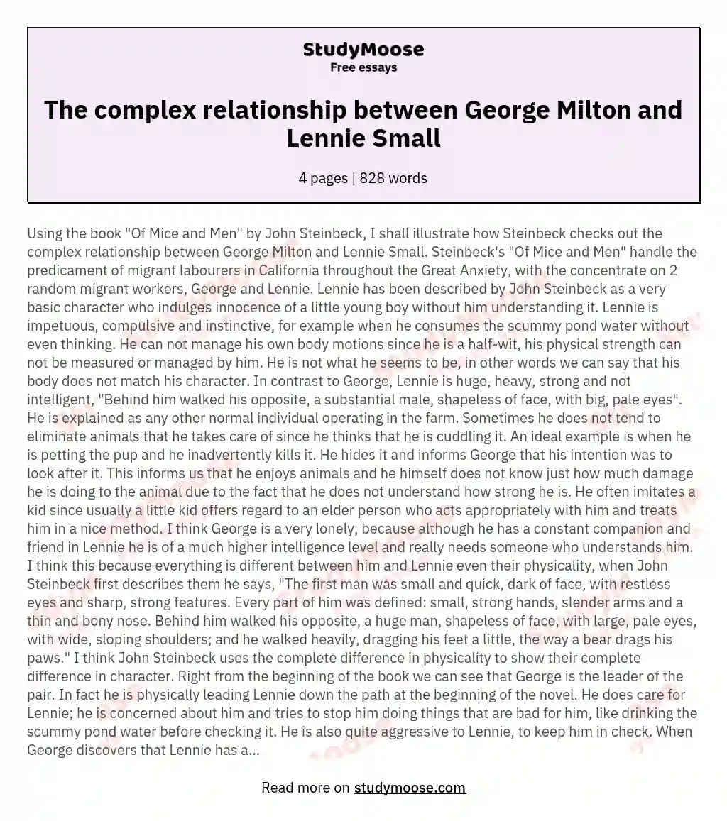 The complex relationship between George Milton and Lennie Small essay