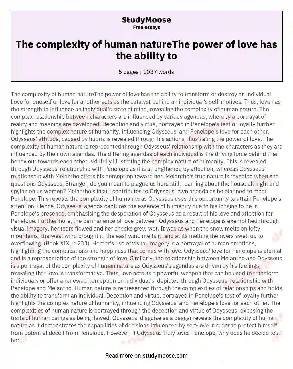 The complexity of human natureThe power of love has the ability to essay